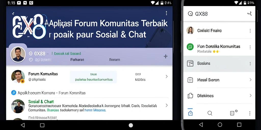 Tampilan antarmuka aplikasi Forum Komunitas GX88 yang menarik dan interaktif.