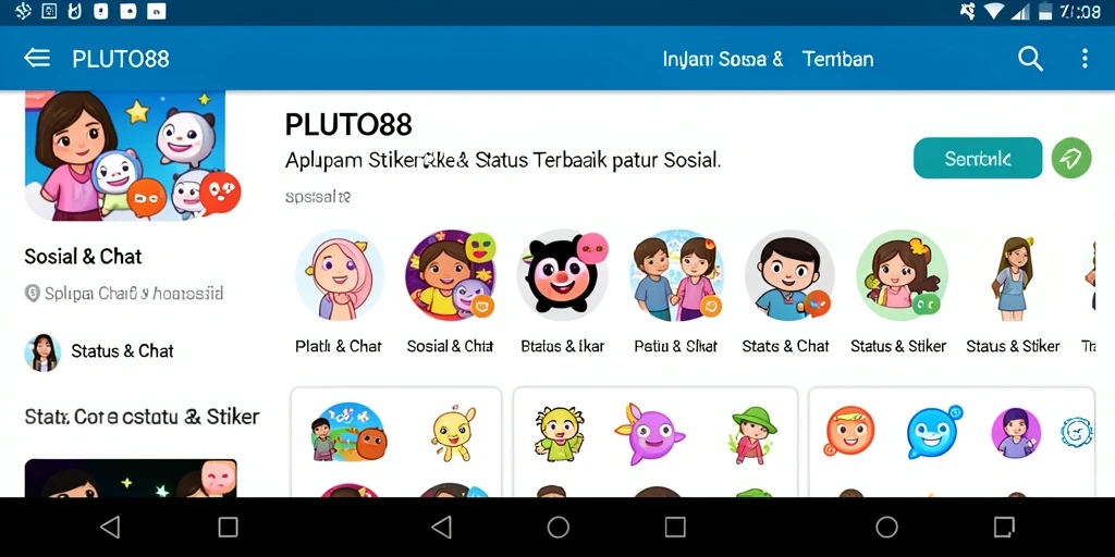 Antarmuka PLUTO88 menampilkan beragam stiker yang menarik untuk digunakan.