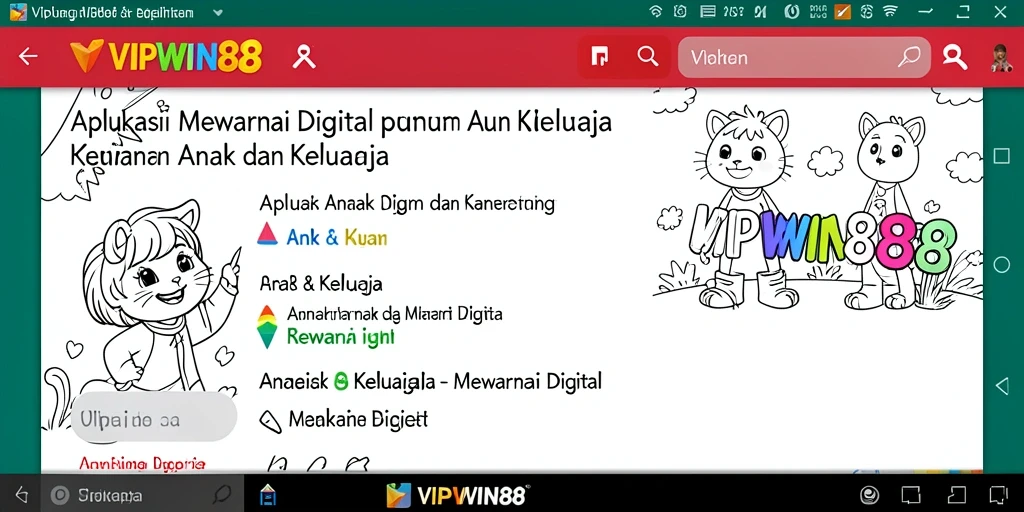 Tampilan antarmuka aplikasi Mewarnai Digital VIPWIN88 yang interaktif dan ceria.