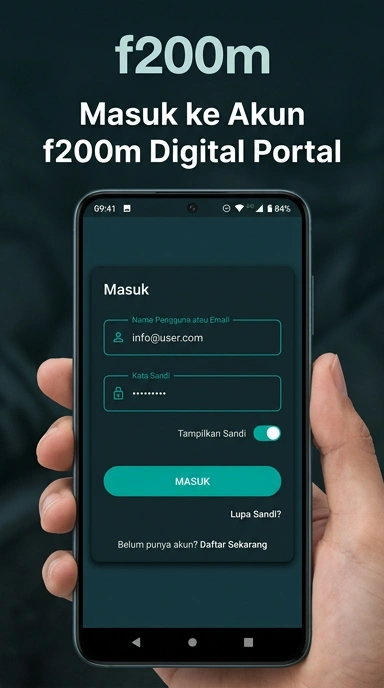 Tampilan halaman login f200m